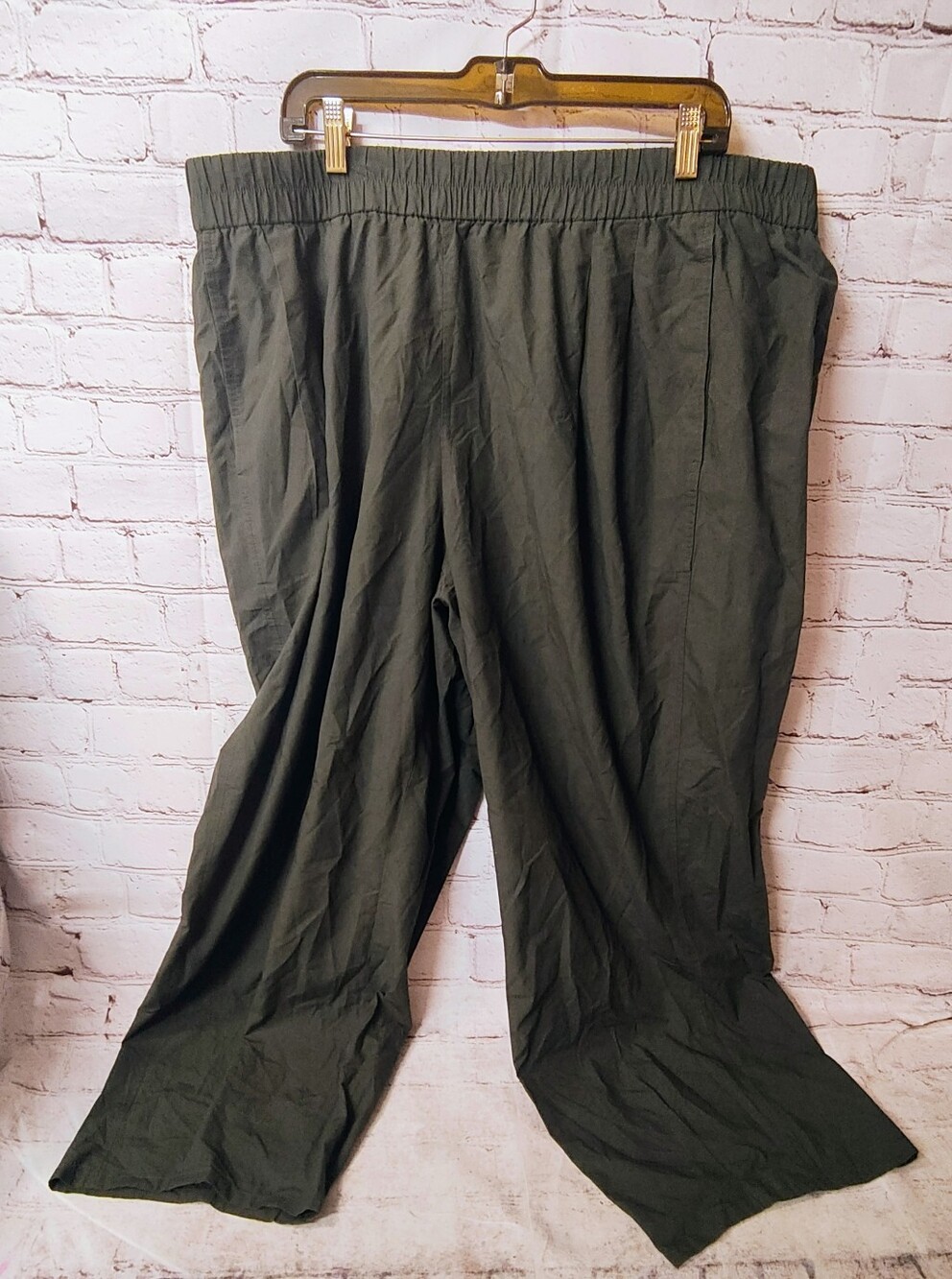Eileen Fisher 2X Baggy Pull On Olive Pants Balloon Organic Cotton Stretch Waist